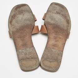 Pre Owned Hermès Brown Leather Oran Flat Slides Size 37