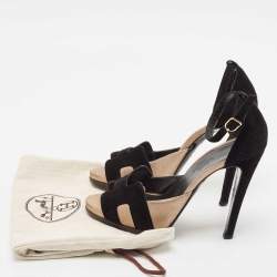 Hermès Black/Gold Metallic Suede Premiere 70 Sandals Size 37