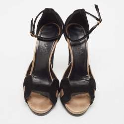 Hermès Black/Gold Metallic Suede Premiere 70 Sandals Size 37