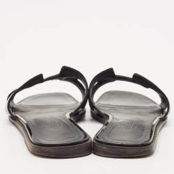 Hermes Black Patent Leather Oran Flat Slides Size 37