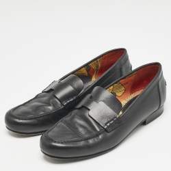 Hermes Black Leather Kennedy Loafers Size 38.5