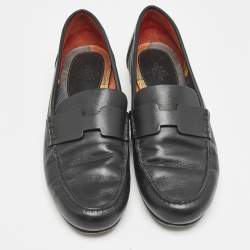 Hermes Black Leather Kennedy Loafers Size 38.5