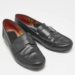 Hermes Black Leather Kennedy Loafers Size 38.5