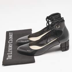 مملوكة مسبقًا حذاء كعب عالي ديور جلد أسود بحزام كاحل مقاس 38.5