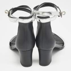Pre Owned Hermes Silver Leather Manege Ankle Strap Sandals Size 38