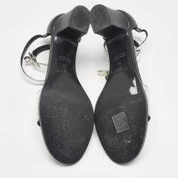 Pre Owned Hermes Silver Leather Manege Ankle Strap Sandals Size 38