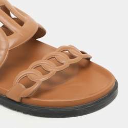 Pre Owned Hermès Brown Leather Extra Slide Sandals Size 38