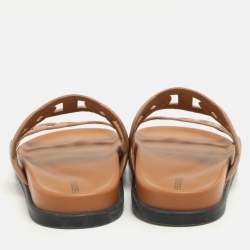 Pre Owned Hermès Brown Leather Extra Slide Sandals Size 38