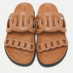 Pre Owned Hermès Brown Leather Extra Slide Sandals Size 38