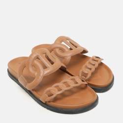 Pre Owned Hermès Brown Leather Extra Slide Sandals Size 38