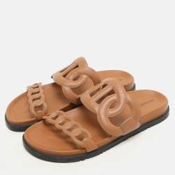 Pre Owned Hermès Brown Leather Extra Slide Sandals Size 38