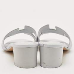 Pre Owned Hermes Grey Leather Oasis Slide Sandals Size 37