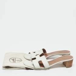 Pre Owned Hermes White Leather Oasis Slide Sandals Size 40.5
