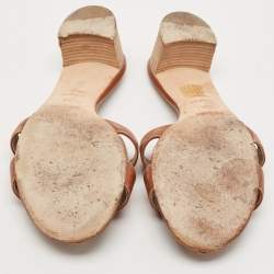 مملوكة مسبقًا Hermes Brown Leather Oasis Block Heel Slide Sandals Size 41.5