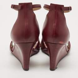 Pre Owned Hermes Burgundy Leather Legend Wedge Sandals Size 41