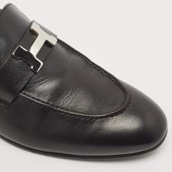 Hermes Black Leather Paris Loafers Size 40.5