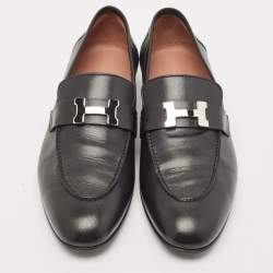 Hermes Black Leather Paris Loafers Size 40.5