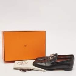 Hermes Black Leather Paris Loafers Size 40.5