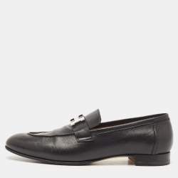 Hermes Black Leather Paris Loafers Size 40.5