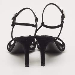 مملوكة مسبقًا Hermes Black Suede Crystal Embellished Heden Sandals Size 37