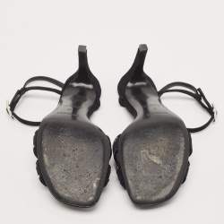 مملوكة مسبقًا Hermes Black Suede Crystal Embellished Heden Sandals Size 37