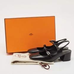 Pre Owned Hermes Black Leather Jackie Slingback Pumps Size 36