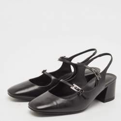 Pre Owned Hermes Black Leather Jackie Slingback Pumps Size 36