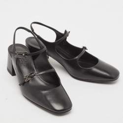 Pre Owned Hermes Black Leather Jackie Slingback Pumps Size 36