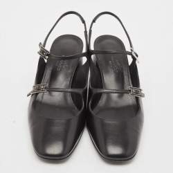 Pre Owned Hermes Black Leather Jackie Slingback Pumps Size 36