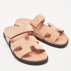 Pre Owned Hermes Pink Suede Chypre Sandals Size 37