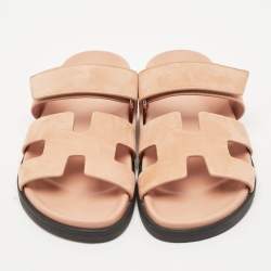 Pre Owned Hermes Pink Suede Chypre Sandals Size 37