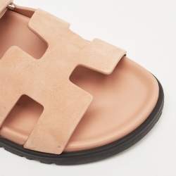 Pre Owned Hermes Pink Suede Chypre Sandals Size 37