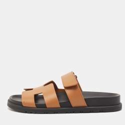 Pre Owned Hermes Brown Leather Chypre Sandals Size 37