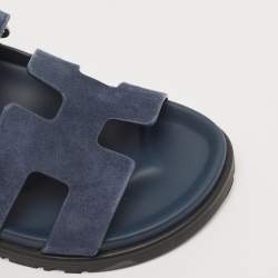 Pre Owned Hermes Navy Blue Suede Chypre Sandals Size 37