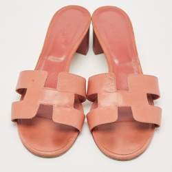 Pre Owned Hermes Pink Leather Oasis Slide Sandals Size 41