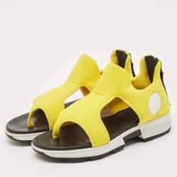 Hermes Yellow Neoprene Flat Sandals Size 37