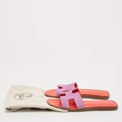 Pre Owned Hermes Purple Suede Oran Flat Slides Size 39.5