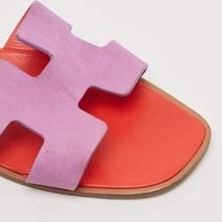Pre Owned Hermes Purple Suede Oran Flat Slides Size 39.5