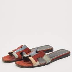Hermes Multicolor Suede Oran Flat Sandals Size 38