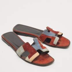 Hermes Multicolor Suede Oran Flat Sandals Size 38