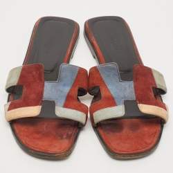 Hermes Multicolor Suede Oran Flat Sandals Size 38