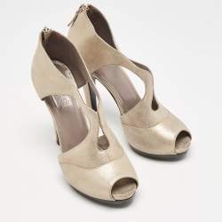 Hermès Gold Leather Peep Toe Platform Sandals Size 36.5