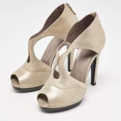 Hermès Gold Leather Peep Toe Platform Sandals Size 36.5
