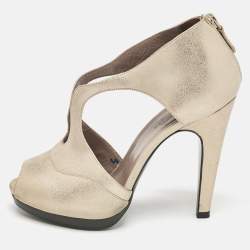 Hermès Gold Leather Peep Toe Platform Sandals Size 36.5