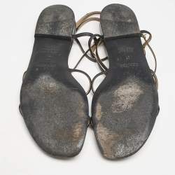 Pre Owned Hermès Black Leather Strappy Flat Sandals Size 37