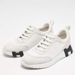 Hermes Grey/White Fabric and Suede Bouncing Low Top Sneakers Size 37