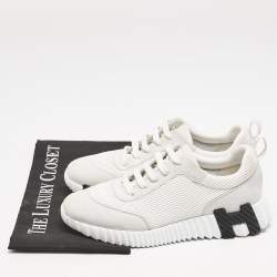 Hermes Grey/White Fabric and Suede Bouncing Low Top Sneakers Size 37