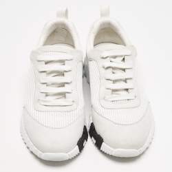 Hermes Grey/White Fabric and Suede Bouncing Low Top Sneakers Size 37