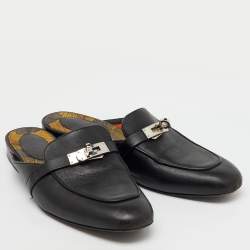 Hermès Black Leather Oz Flat Mules Size 38.5