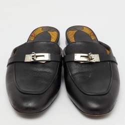 Hermès Black Leather Oz Flat Mules Size 38.5